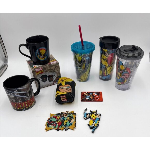 Collection of Marvel Comics Coffee Mugs, Water Cups, Koozie, Magnets X-Men Wolve - Picture 1 of 6